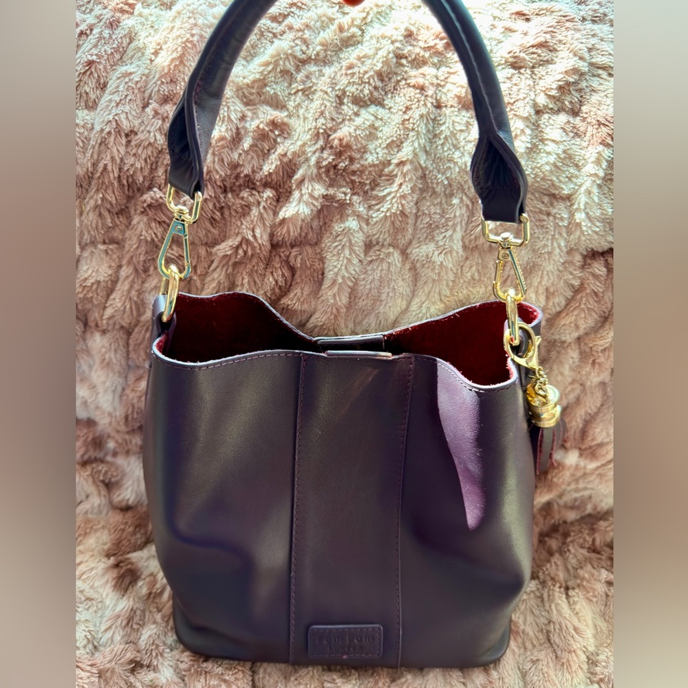 Pom Pom London Women's Lambeth Shoulder Bag in Plum excellent condition - Picture 3 of 6